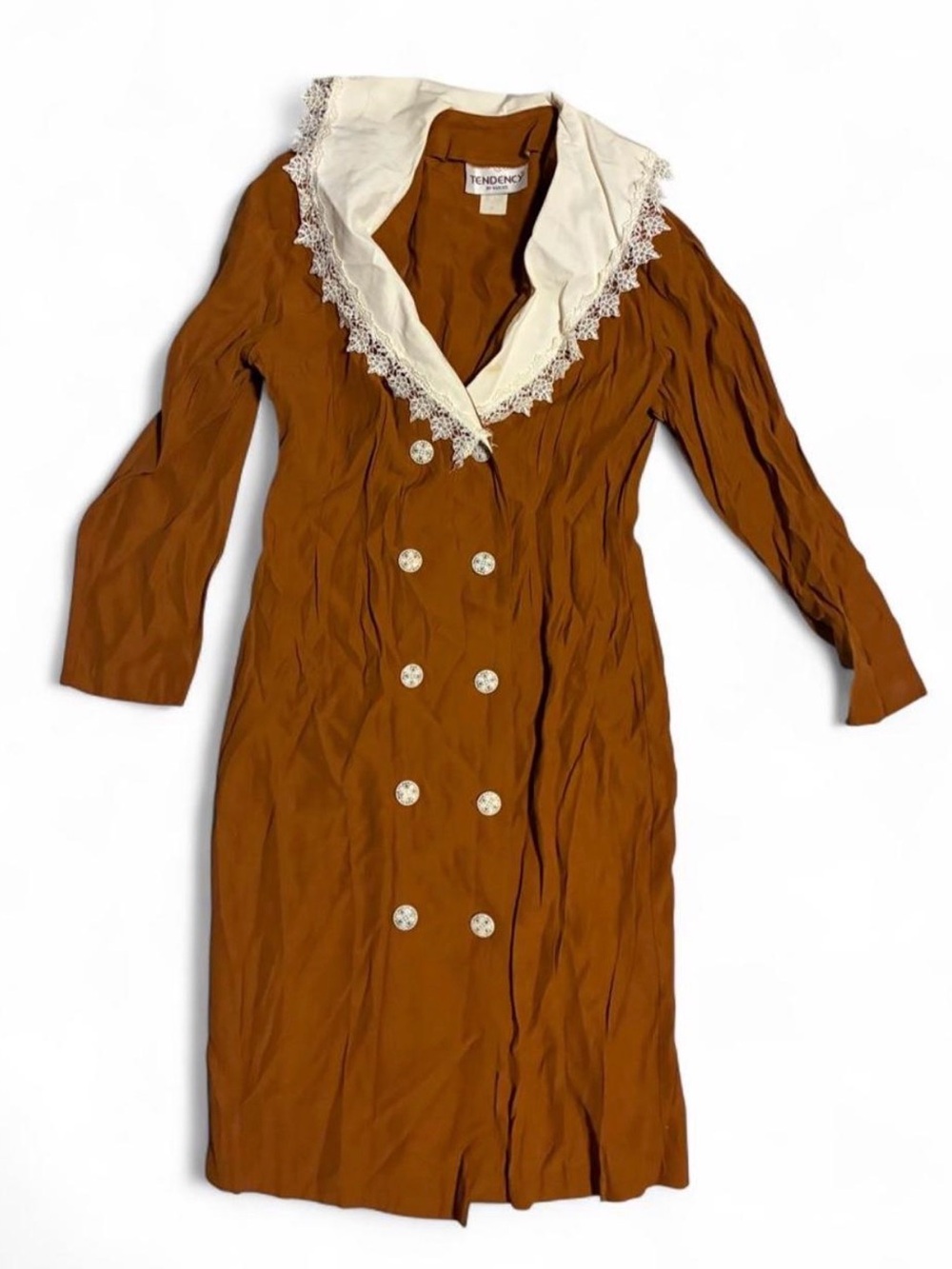 Tendency Double-Breasted Dress with Contrast Lace Collar - size 8